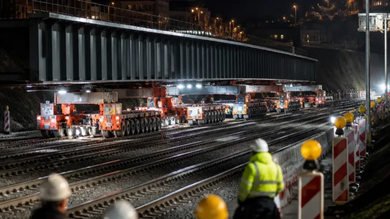 Neue L193‑Brücke in Königswinter wird über fünf Bahngleise eingeschoben
